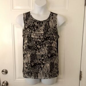 Dana Buchman Black, white and gray sleeveless layered front crew neck tank top